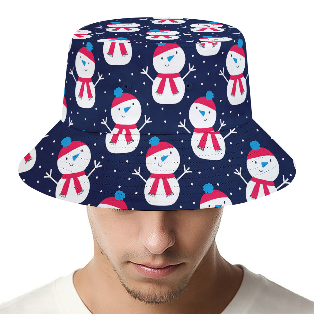 Cute Snowman Pattern Print Bucket Hat