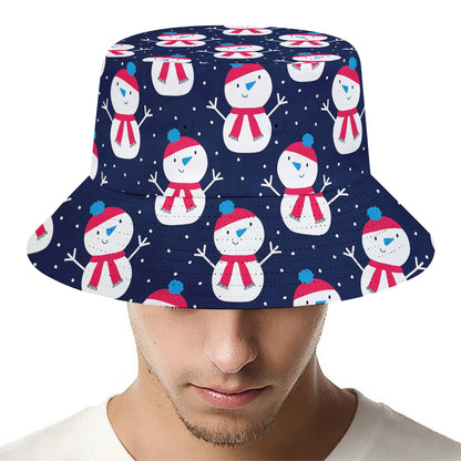 Cute Snowman Pattern Print Bucket Hat
