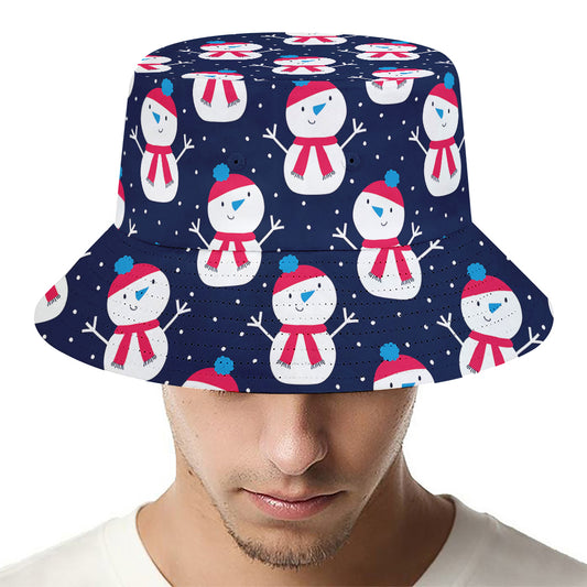 Cute Snowman Pattern Print Bucket Hat