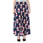 Cute Snowman Pattern Print Chiffon Maxi Skirt
