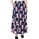 Cute Snowman Pattern Print Chiffon Maxi Skirt