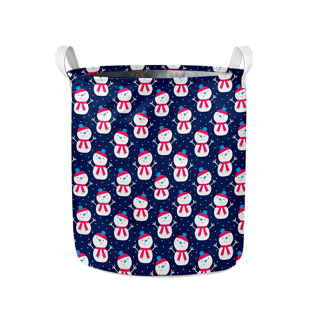 Cute Snowman Pattern Print Collapsible Laundry Basket