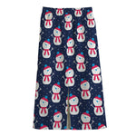 Cute Snowman Pattern Print Cotton Front Slit Maxi Skirt