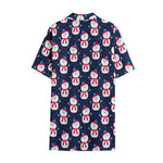 Cute Snowman Pattern Print Cotton Hawaiian Shirt