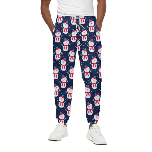 Cute Snowman Pattern Print Cotton Pants