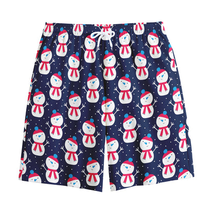 Cute Snowman Pattern Print Cotton Shorts