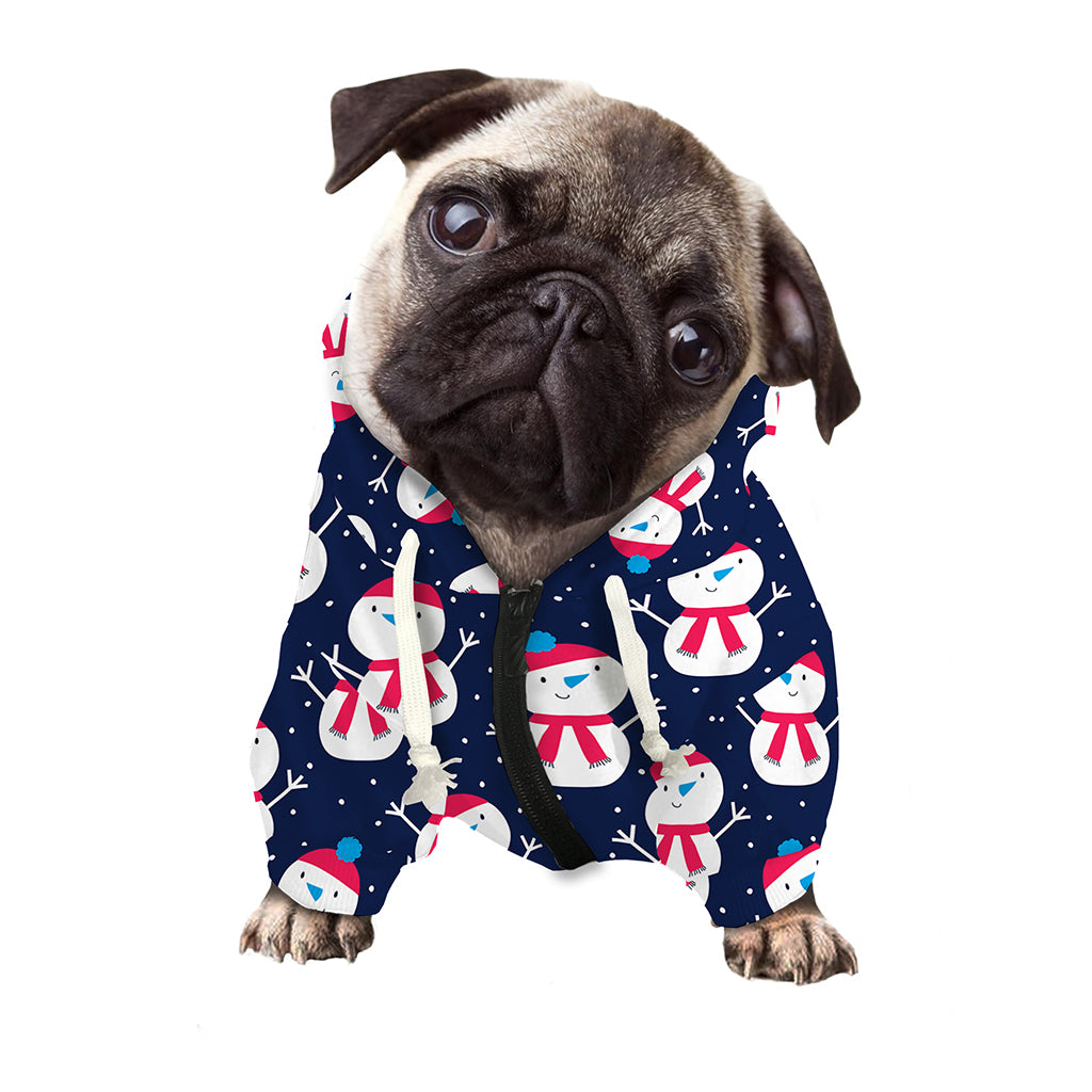 Cute Snowman Pattern Print Dog Zip Up Hoodie