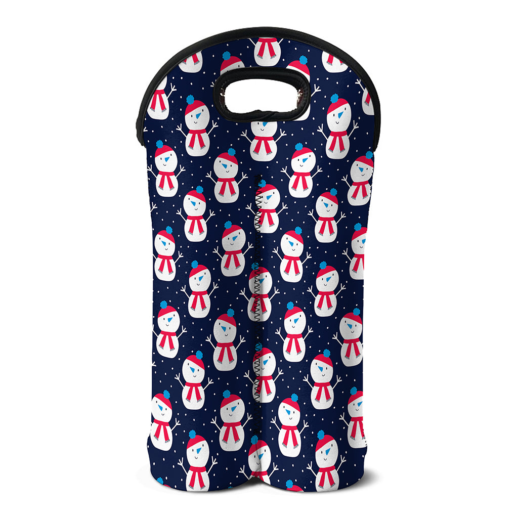 Cute Snowman Pattern Print Double Neoprene Wine Tote