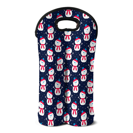 Cute Snowman Pattern Print Double Neoprene Wine Tote