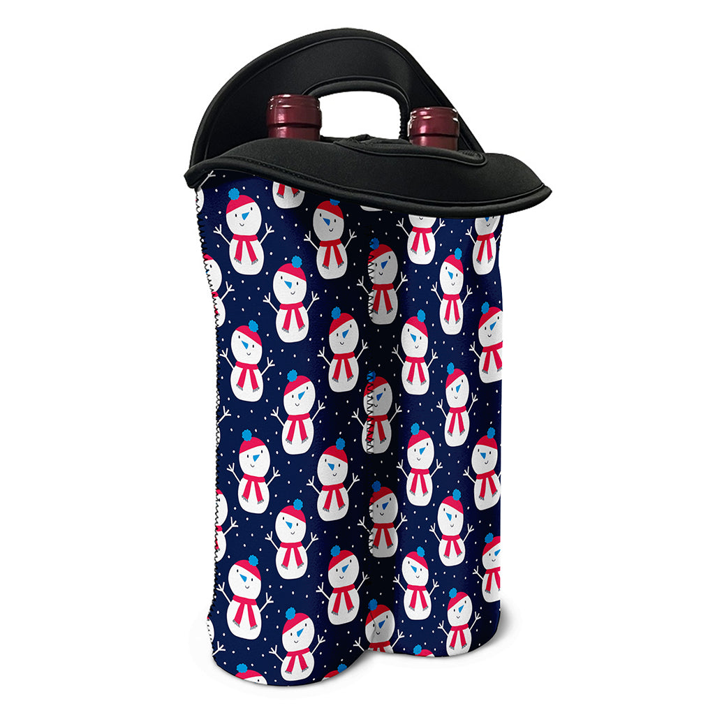 Cute Snowman Pattern Print Double Neoprene Wine Tote