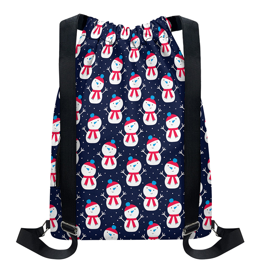 Cute Snowman Pattern Print Drawstring Backpack