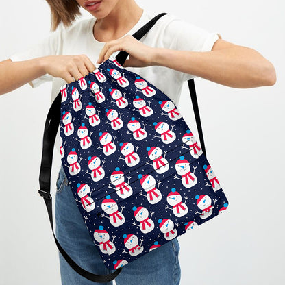 Cute Snowman Pattern Print Drawstring Backpack