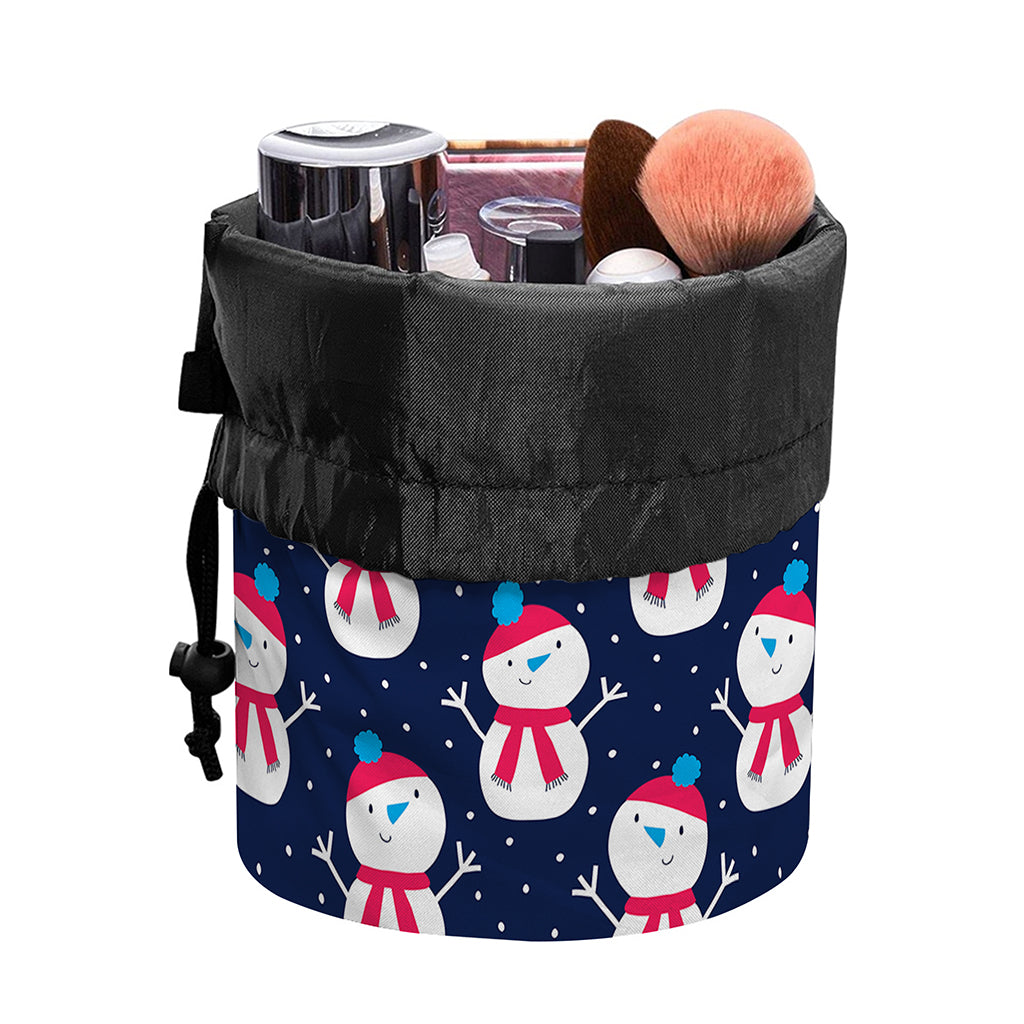 Cute Snowman Pattern Print Drawstring Makeup Bag
