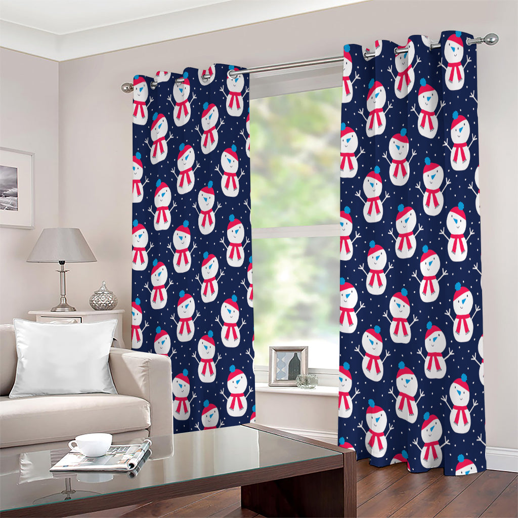 Cute Snowman Pattern Print Extra Wide Grommet Curtains