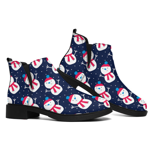 Cute Snowman Pattern Print Flat Ankle Boots