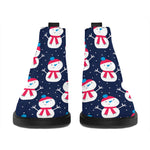 Cute Snowman Pattern Print Flat Ankle Boots