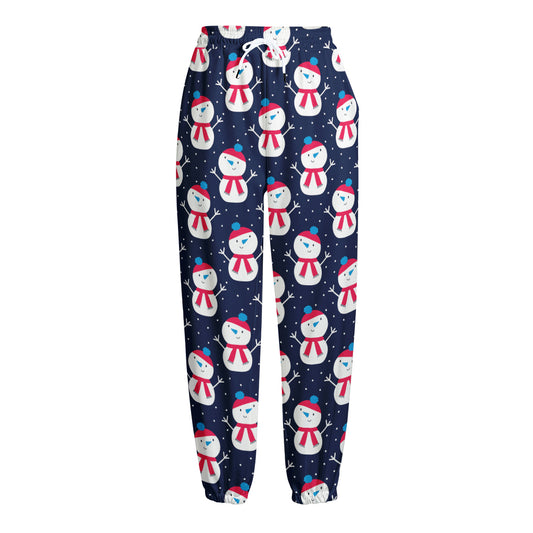 Cute Snowman Pattern Print Fleece Lined Knit Pants