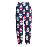 Cute Snowman Pattern Print Fleece Lined Knit Pants