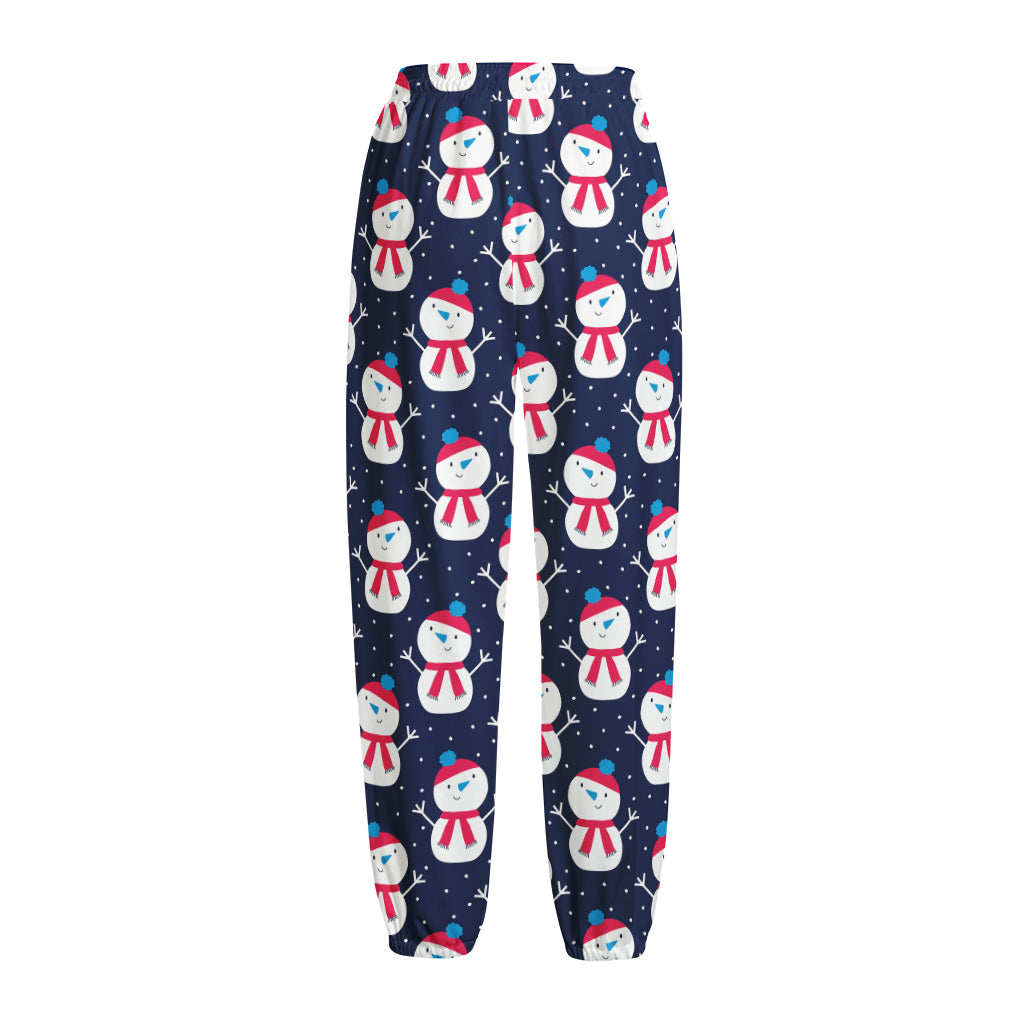 Cute Snowman Pattern Print Fleece Lined Knit Pants