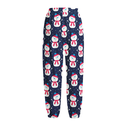 Cute Snowman Pattern Print Fleece Lined Knit Pants