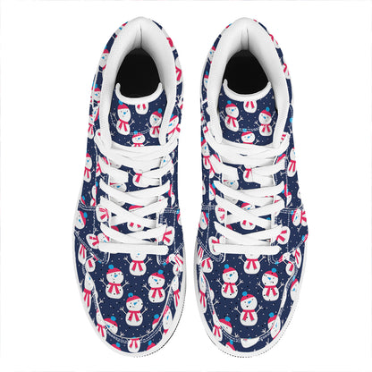 Cute Snowman Pattern Print High Top Leather Sneakers