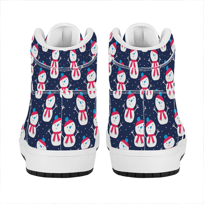 Cute Snowman Pattern Print High Top Leather Sneakers