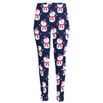 Cute Snowman Pattern Print High-Waisted Pocket Leggings