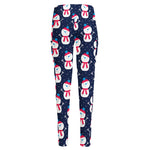 Cute Snowman Pattern Print High-Waisted Pocket Leggings