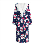 Cute Snowman Pattern Print Hooded Bathrobe
