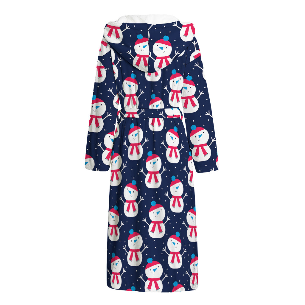 Cute Snowman Pattern Print Hooded Bathrobe