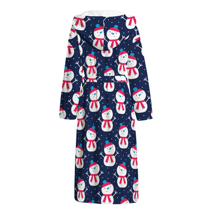 Cute Snowman Pattern Print Hooded Bathrobe