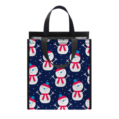Cute Snowman Pattern Print Insulated Lunch Tote