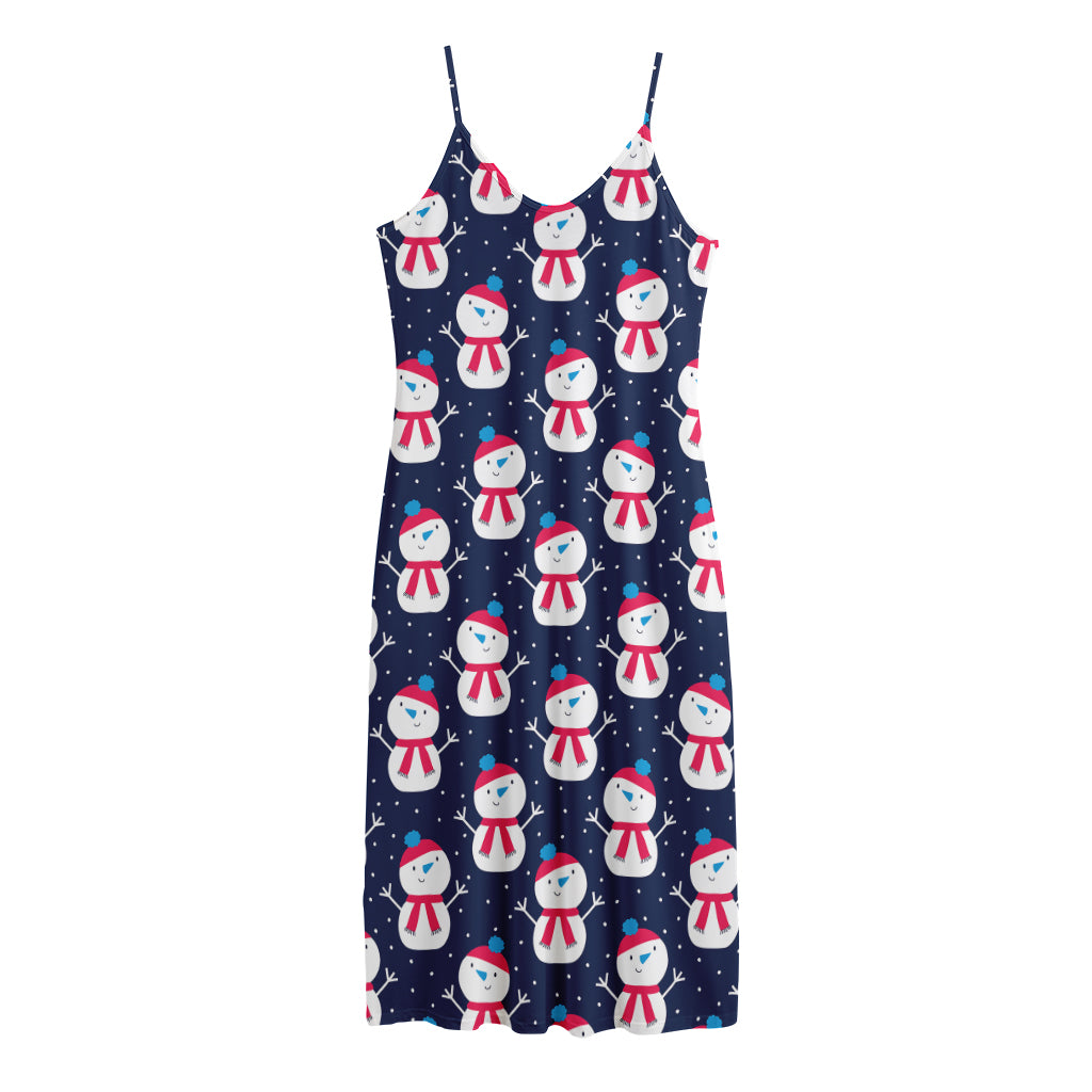 Cute Snowman Pattern Print Jersey Midi Cami Dress