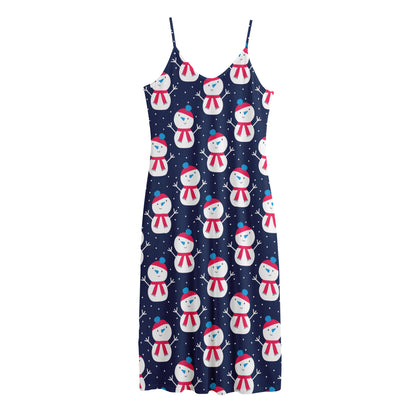 Cute Snowman Pattern Print Jersey Midi Cami Dress