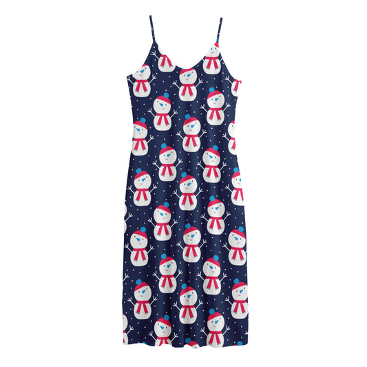 Cute Snowman Pattern Print Jersey Midi Cami Dress