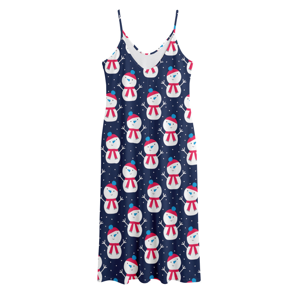 Cute Snowman Pattern Print Jersey Midi Cami Dress