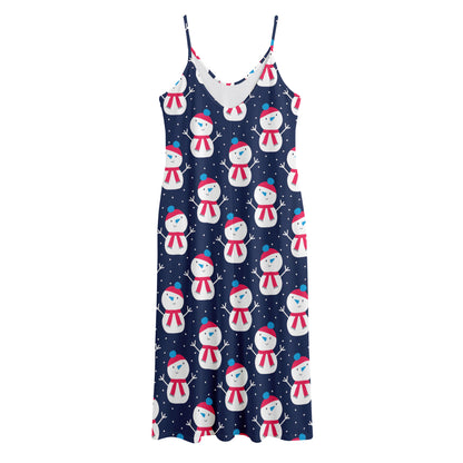 Cute Snowman Pattern Print Jersey Midi Cami Dress