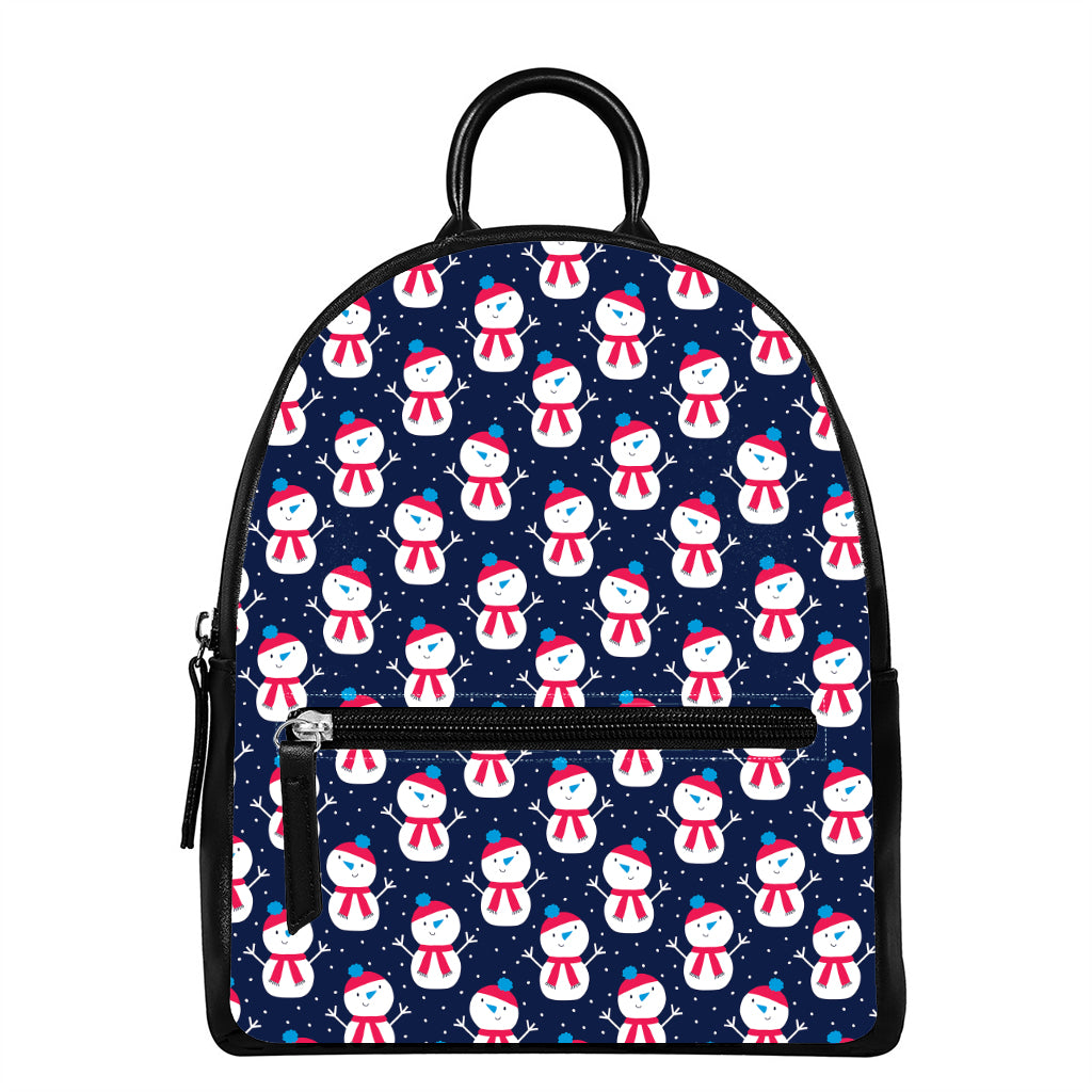 Cute Snowman Pattern Print Leather Backpack