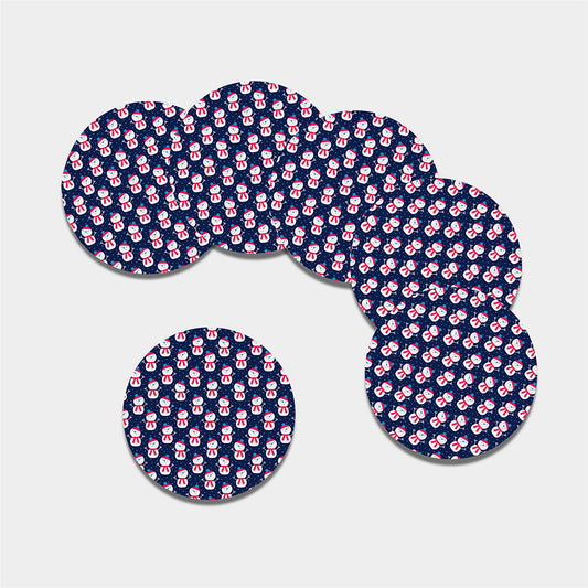 Cute Snowman Pattern Print Leather Coaster Set