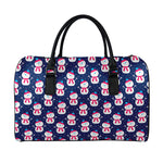 Cute Snowman Pattern Print Leather Duffle Bag