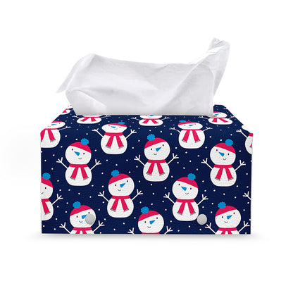 Cute Snowman Pattern Print Leather Tissue Box Cover