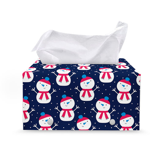 Cute Snowman Pattern Print Leather Tissue Box Cover