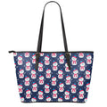 Cute Snowman Pattern Print Leather Tote Bag With Zipper