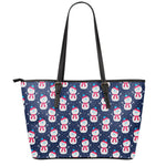 Cute Snowman Pattern Print Leather Tote Bag