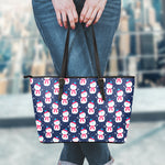 Cute Snowman Pattern Print Leather Tote Bag