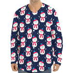 Cute Snowman Pattern Print Long Sleeve Baseball Jersey