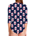 Cute Snowman Pattern Print Long Sleeve Swimsuit