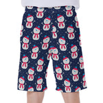 Cute Snowman Pattern Print Men's Beach Shorts