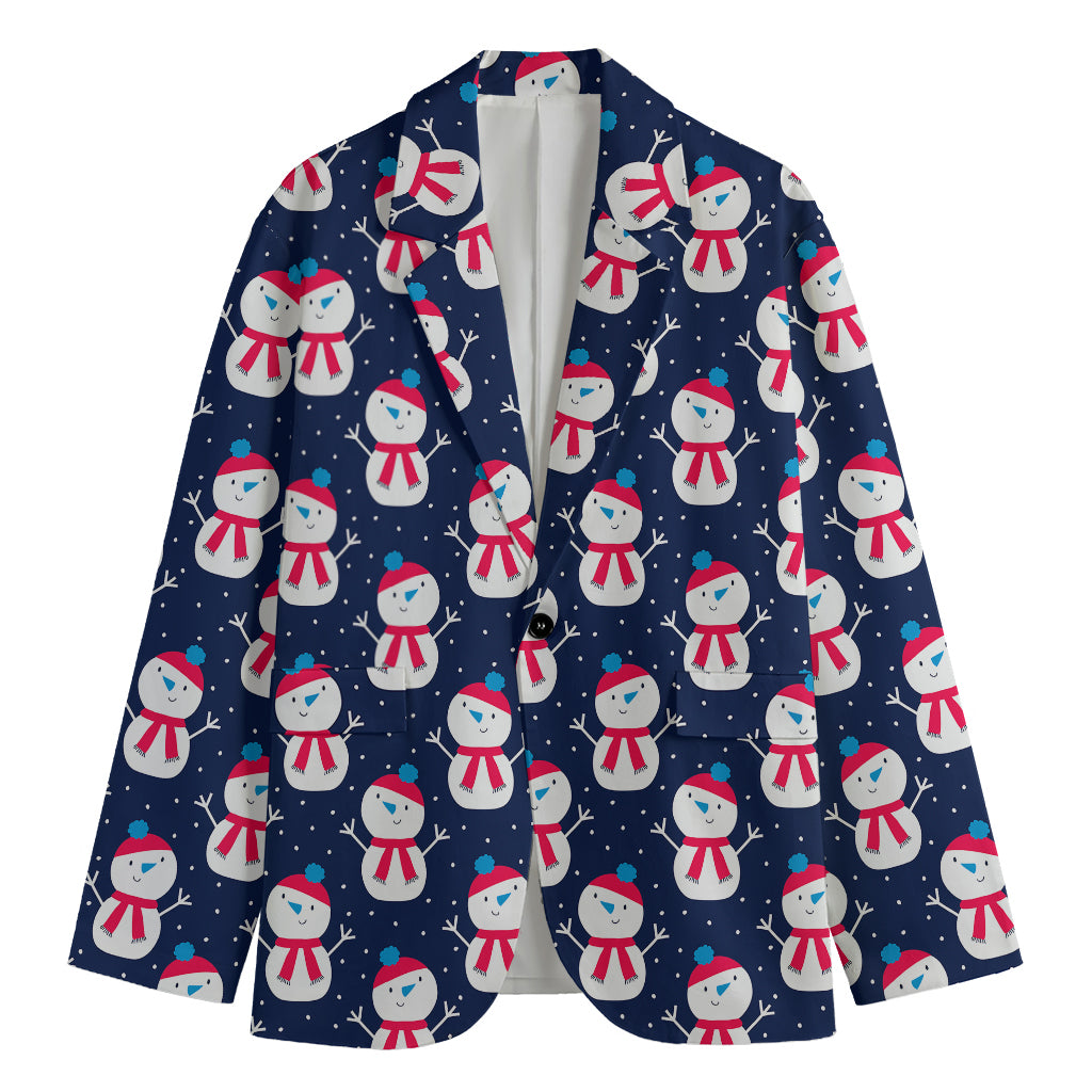 Cute Snowman Pattern Print Men's Cotton Blazer
