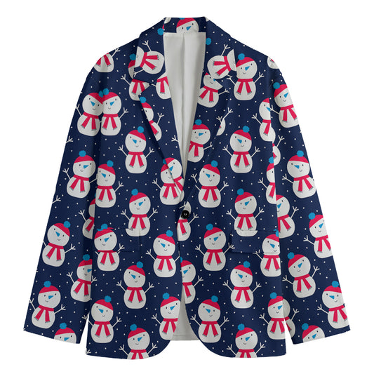 Cute Snowman Pattern Print Men's Cotton Blazer